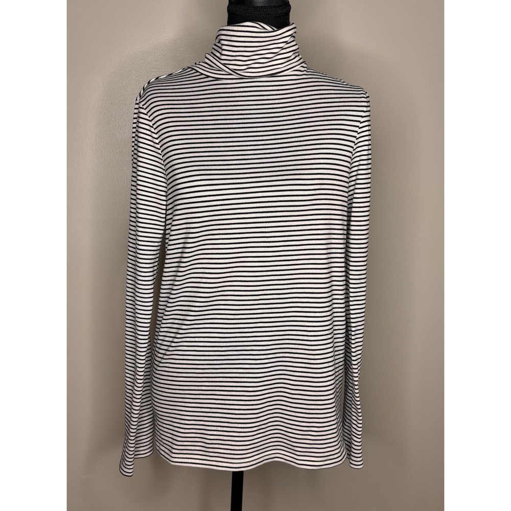 Mudpie Women's White & Black Striped Long Sleeve Turtleneck Top Size Medium